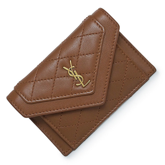 Saint Laurent Gabby Coin Case Wallet Card Holder Lambskin Brown - Picture 1 of 8